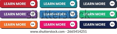 Set of multicolored Learn More buttons with arrow icons