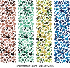 Set of multicolored leopard fur backgrounds