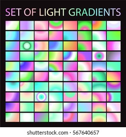 Set of multicolored light gradients. Shimmering texture for abstract backgrounds. Iridescent glow. All the colors of the rainbow.