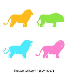 Set of multi-colored lions in different poses, illustration
