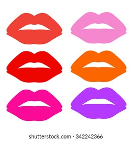 set of multicolored lips on a white background
