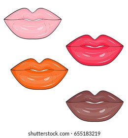 set of multicolored lips on a white background