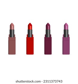 Set of multicolored lipstick isolated on white background, 3D vector illustration.
