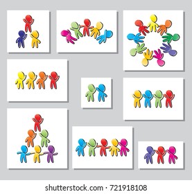 Set of multicolored logos, icons of  stylized figure of man. Creative teamwork logo. Design element. Vector illustration