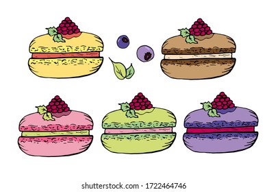Set of multi-colored macaroon, sweets. Vector illustration