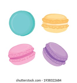 Set of multicolored macaroons isoleted on white background. Macaroon - French confection of egg whites, icing sugar, ground almonds and food coloring. 