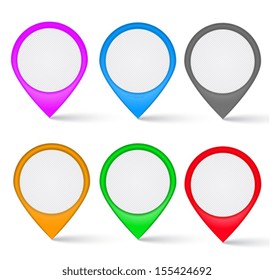 Set of multi-colored the map markers. Navigational markers