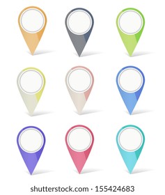 Set of multicolored map pins. EPS 10