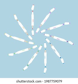 set of multi-colored markers for drawing.  vector illustration.
