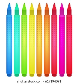 Set of multicolored markers. Stationery.
