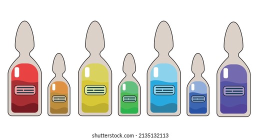 Set of multi-colored medical ampoules. vector image