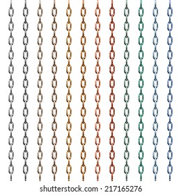 Set of multi-colored metal chain isolated on white