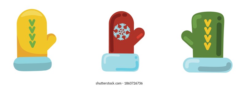 set of multicolored mittens. vector flat illustration