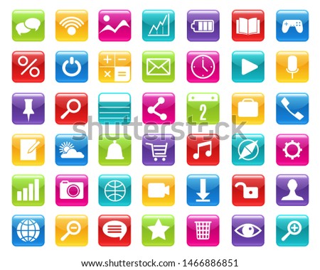 set of multi-colored multimedia icons for applications web design chatrooms on a white bacground isolated elements