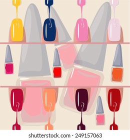 Set of multicolored nail polish brushes. vector