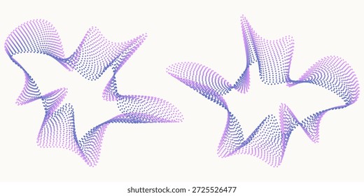 A set of multicolored neon sound dot waves. Sound curve, radial spectrum. Colorful template for music poster and banner. Vector radial spectrum.