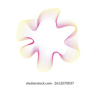Set of multicolored neon sound dots wave vibrations. Sound lines, radial spectrum. Colorful template for music poster and banner. Vector radial spectrum.