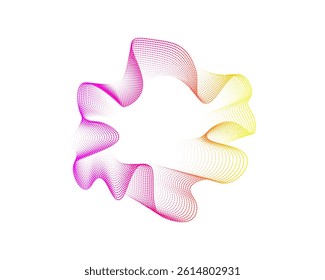 Set of multicolored neon sound dots wave vibrations. Sound curve , radial spectrum. Colorful template for music poster and banner. Vector radial spectrum.