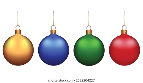 Set of multicolored New Year balls. Vector illustration with yellow, blue, green, red New Year balls for decoration, posters, cards.