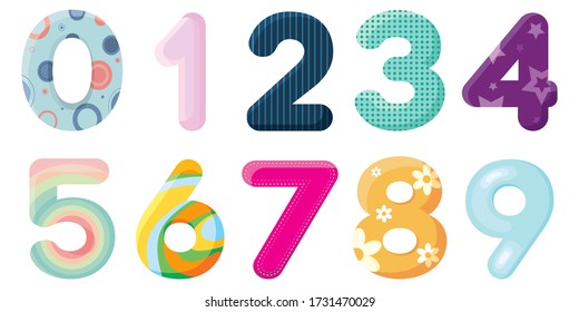 Set of multicolored numbers for any combination. Vector objects in cartoon style.