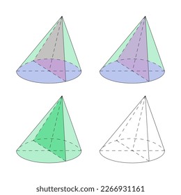 Set of multicolored Oblique circular cone isolated on the white background. Vector.