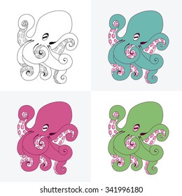 Set of multicolored octopus for design