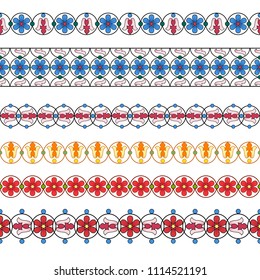 set of multicolored ornamental borders with seamless pattern