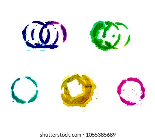 Set of multi-colored paint round spots. Brush strokes vector illustration.