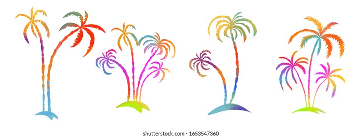 Hay palmeras multicolores. Adiós verano. medios mixtos. Ilustración del vector