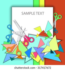 Set of multicolored paper and scissors. In orange and blue tones. EPS 10 vector illustration.
