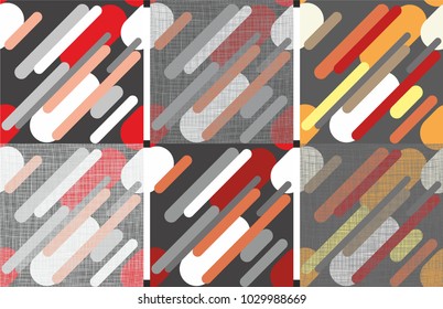 Set of multicolored patterns on a gray background with texture and without it. Color and texture in design.