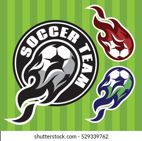 set of multi-colored patterns for the team sports with soccer flying ball