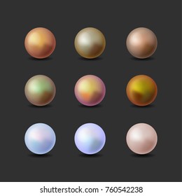 Set of multicolored pearls. Stock vector illustration.