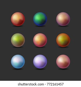 Set of multicolored pearls. Stock vector illustration.