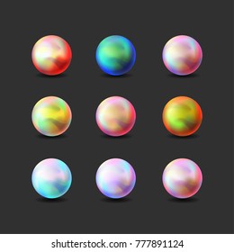 Set of multicolored pearls. Stock vector illustration.