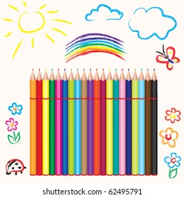 set of multicolored pencils