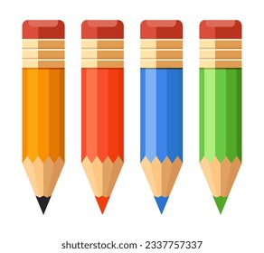 A set of multicolored pencils. Cartoon pencil. Vector clipart isolated on white background.