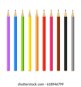 Set of multi-colored pencils on a white background