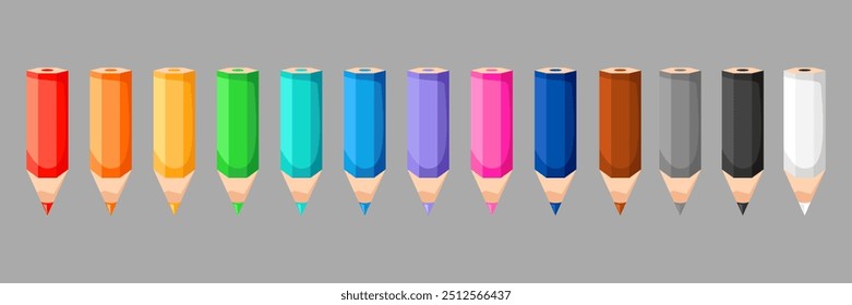 Set of multicolored pencils, varicolored pencils, color pencils.