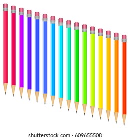 Set of multi-colored pens on a white background
