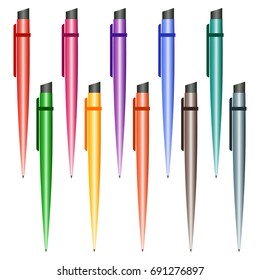 Set Multicolored Pens On White Background Stock Vector (Royalty Free ...