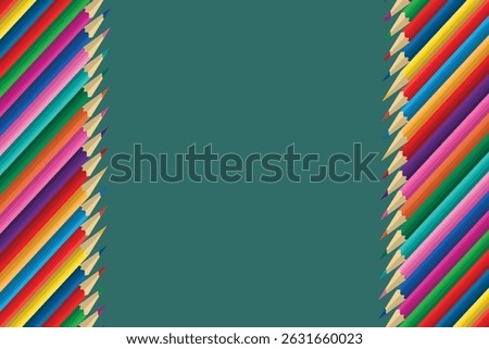 Set of  multicolored pensils isolated on blue green background In row Copy space for text Vector illustrasion Back to school elements Tools for learning and child development Education, school concept