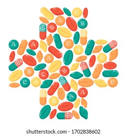 Set of multi-colored pills. Vector illustration in flat style.