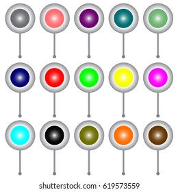 Set of Multicolored Pin Markers Isolated on White in Flat Style. Vector Illustration