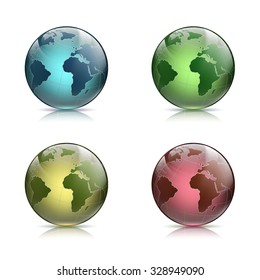 Set of multicolored Planet Earth. Stock vector illustration.