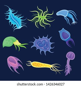 Set of multicolored plankton. Vector illustration on black background.