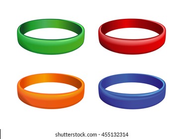 Set of multicolored plastics wristband. Friendship band isolated on white background. Realistic vector illustration for International Friendship Day