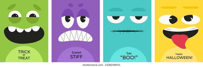set of multi-colored postcards-monsters. Vector postcards, banners, posters, flyers. halloween, monsters.