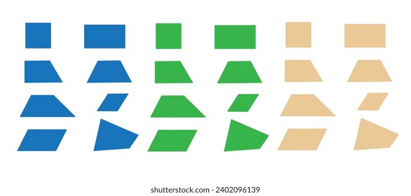 set of multi-colored quadrangles, square, rectangle, rhombus, trapezoid, parallelogram, didactic material on geometry, poster