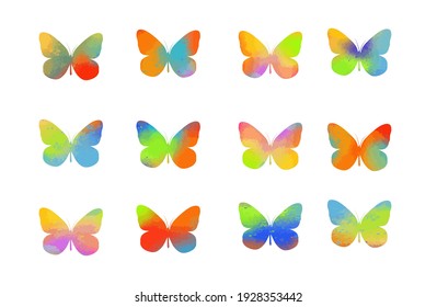 A set of multicolored rainbow butterflies. Vector illustration